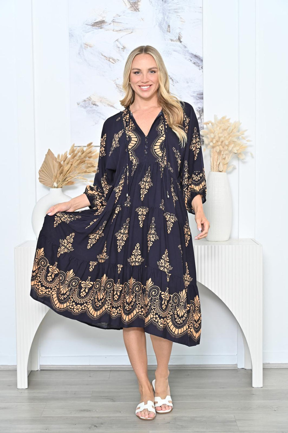 Lottie Dress Navy & Orange