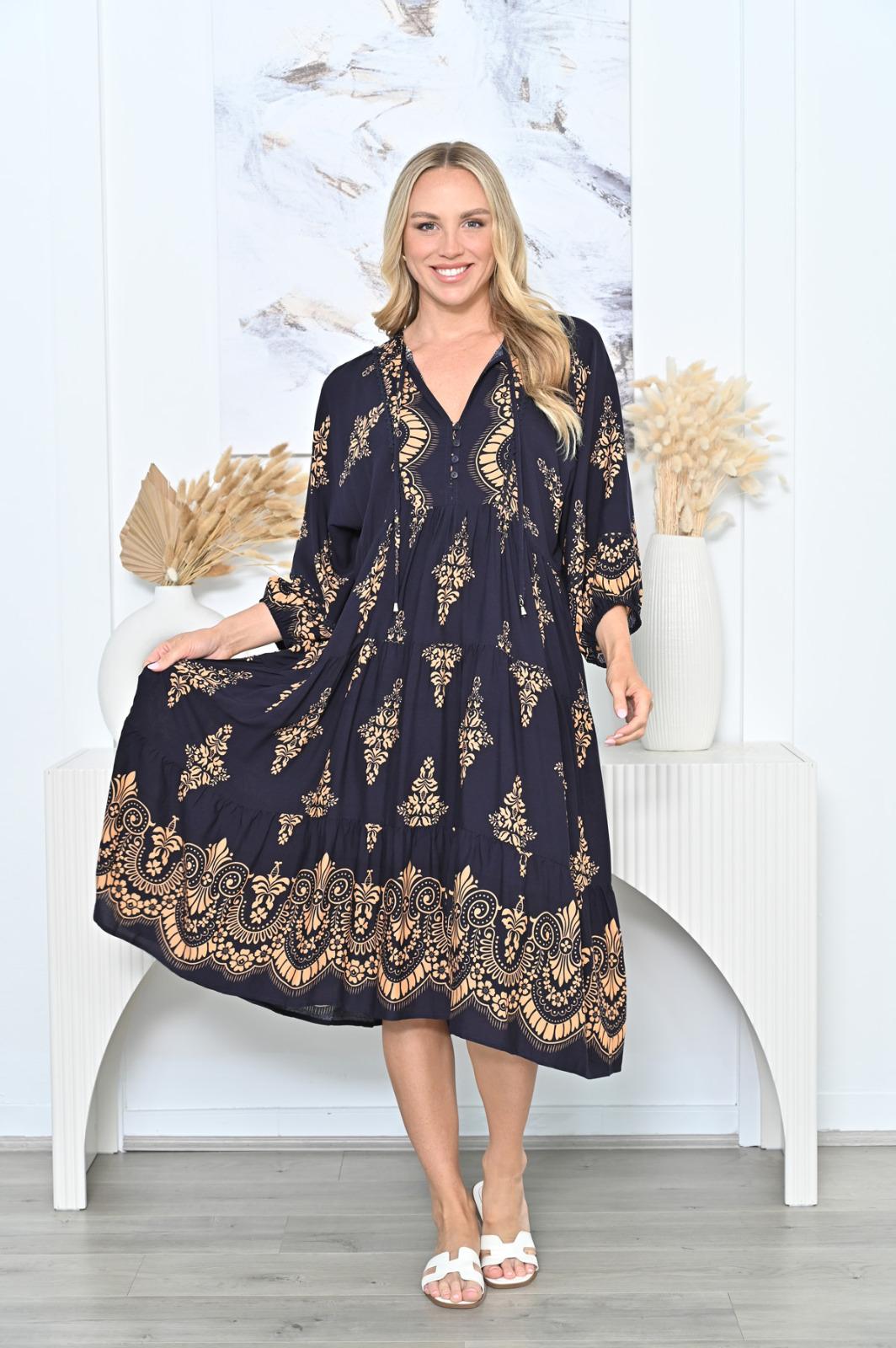 Lottie Dress Navy & Orange