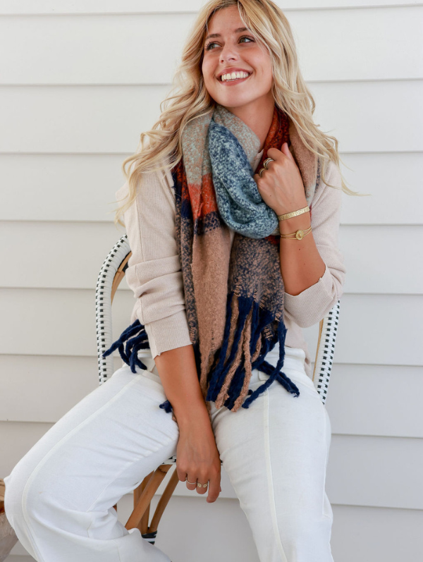 Winter Scarf Camel Navy