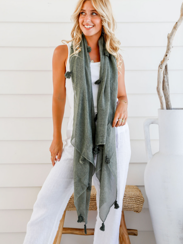 Khaki Tassel Scarf