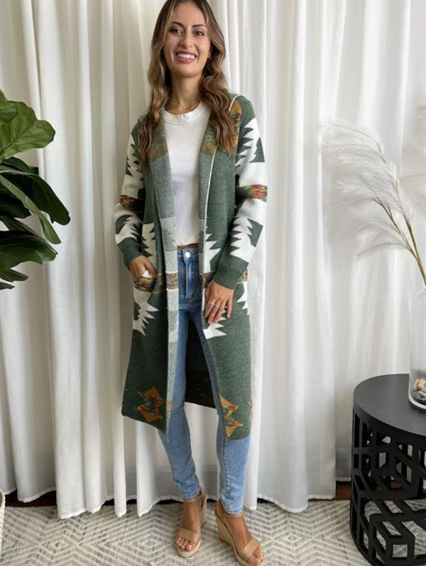 Aztec Green Hooded Cardi