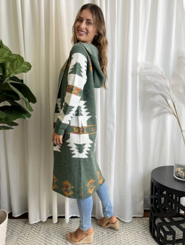 Aztec Green Hooded Cardi